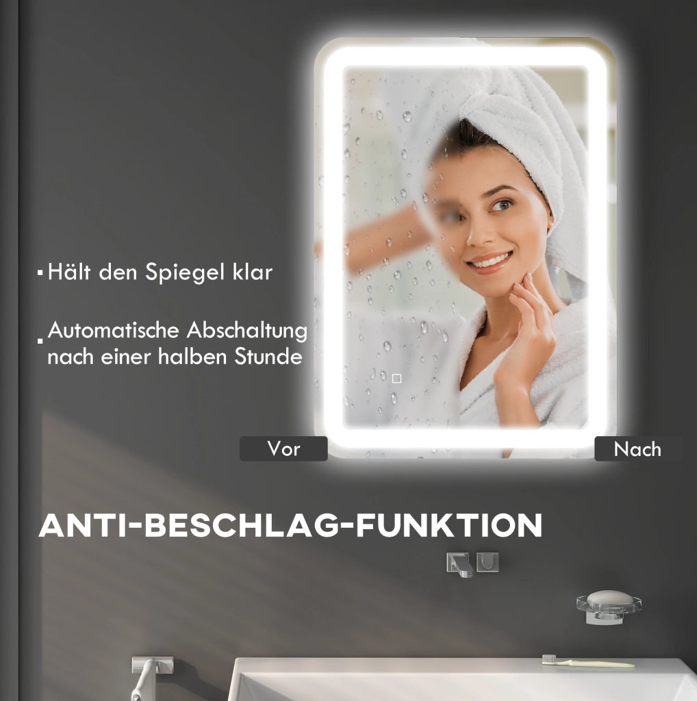 Specchio bagno LED 50x70 cm con antiappannamento e touch
