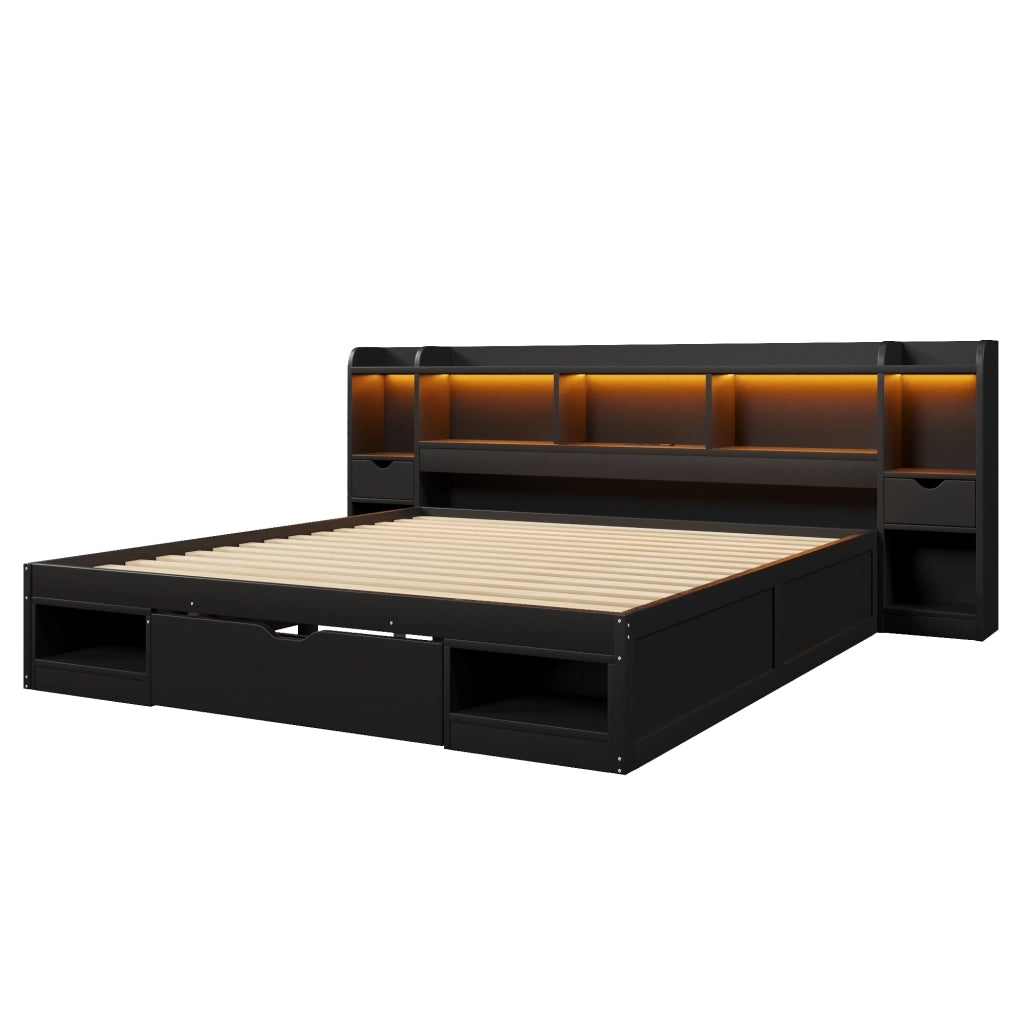 Letto con 3 cassetti e LED ¨C Minimal ¨C Nero 180x200cm