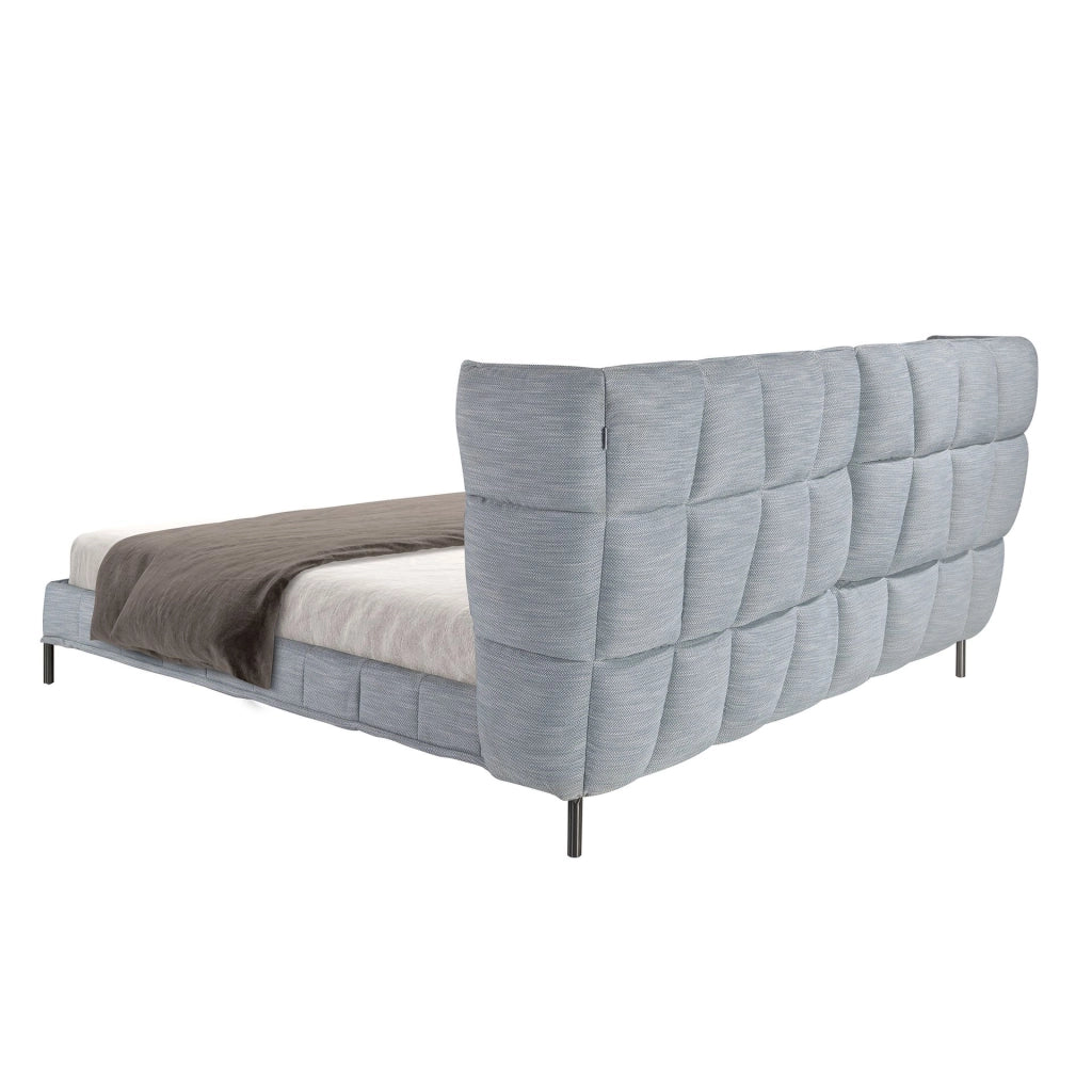 Letto in tessuto grigio-bluastro chiaro