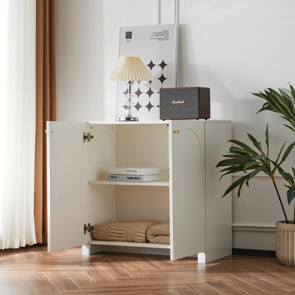 Credenza con 2 ante motivo ad arco maniglie dorate per camera da letto in pannello di particelle bianco 80 × 40 × 80 cm