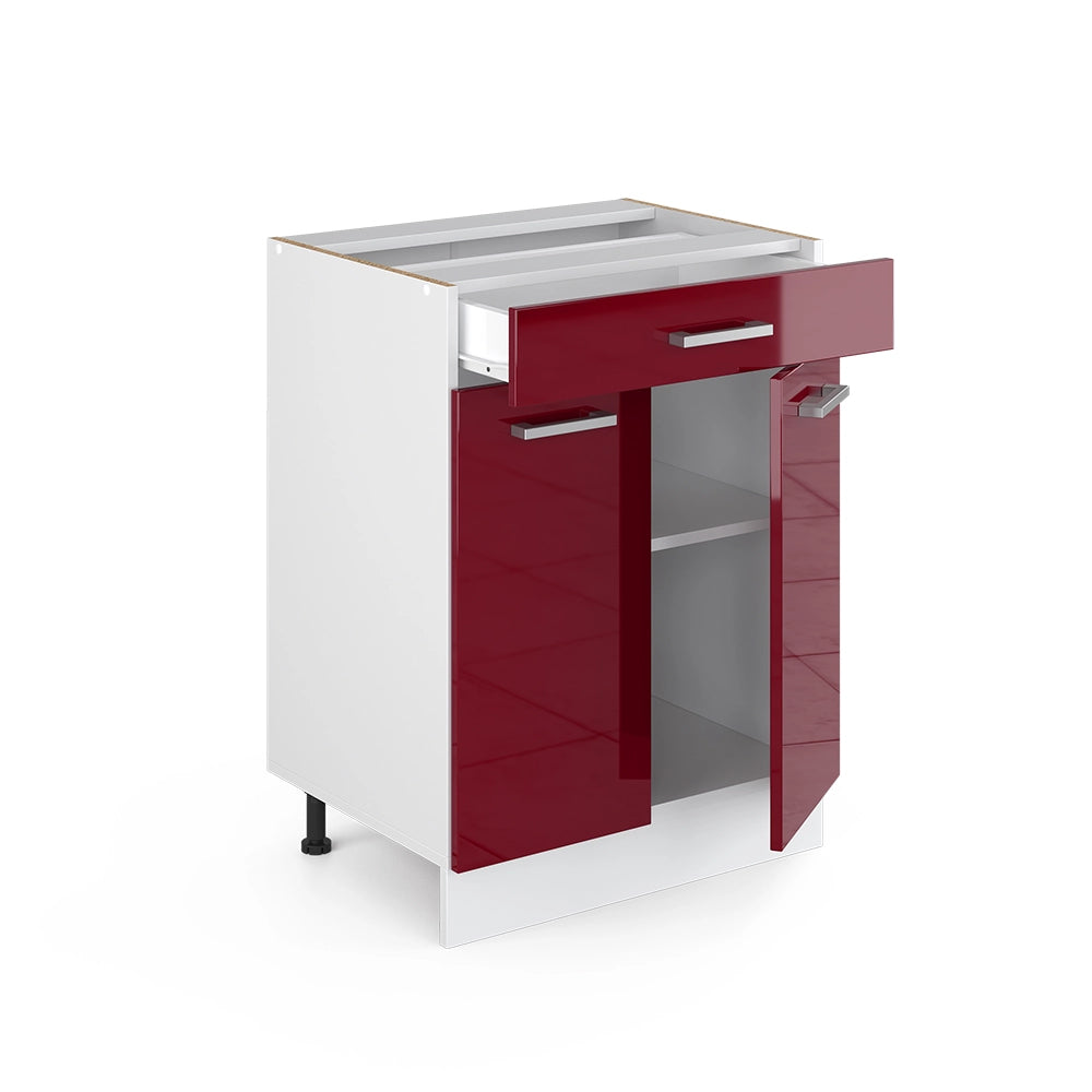 Vicco Mobiletto base per cucina Rosso lucido 60 cm con cassetto, senza piano di lavoro