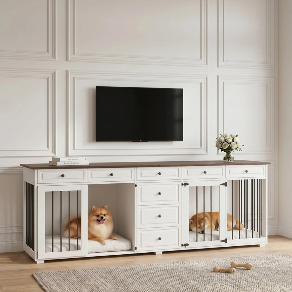 Mobile per cani e porta TV ¨C Minimal ¨C noce, bianco, truciolato e metallo, 200x60x85 cm