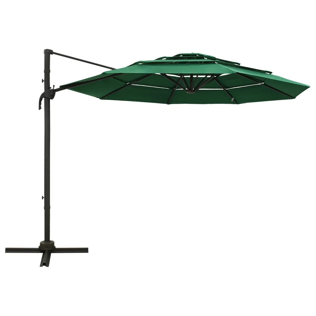 Ombrellone a Sbalzo 4 Livelli Palo Alluminio Verde 3x3 m 313829