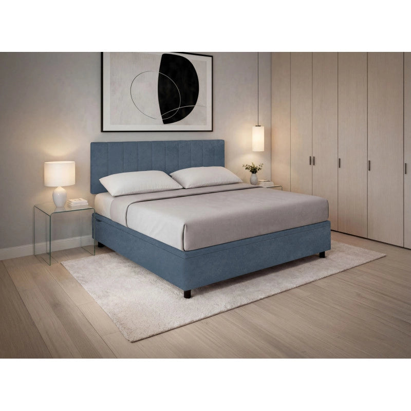 Letto imbottito Matrimoniale 160x200 cm Vertical - Contenitore,Microfibra,Blu