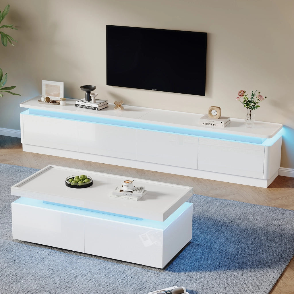 Mobile TV; con LED; 4 cassetti; finitura lucida; bianco
