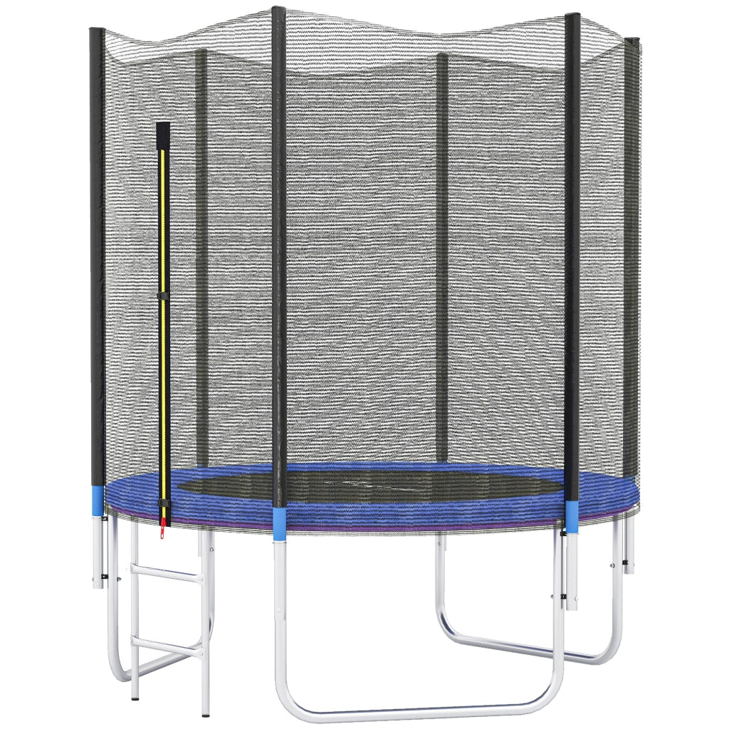 Trampolino Elastico con Scaletta e Rete di Sicurezza, in Acciaio e Plastica, ?180x200 cm, Blu