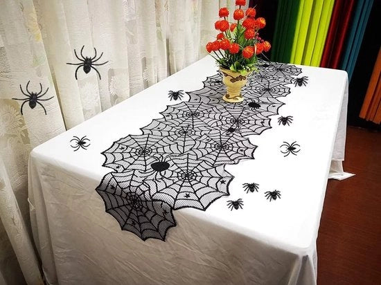 Decorazioni da Tavola per Halloween - Set di Tappeto e Decorazione a forma di Ragnatela