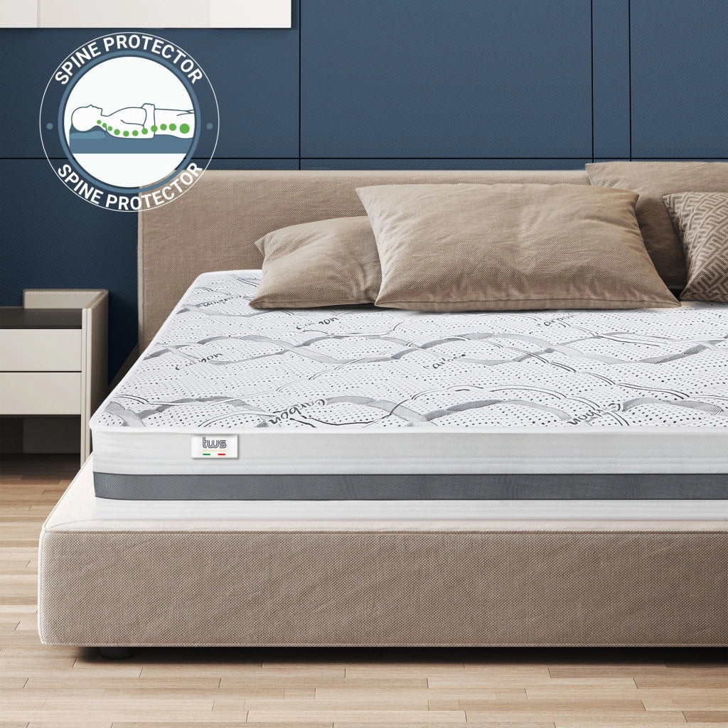 Materasso in Memory Foam Matrimoniale Francese 145x190 Altezza 22 cm | Rigidità media/alta | Tessuto Anallergico e Traspirante | Proprieta' Ortopediche Automodellanti | Prodotto in Italia