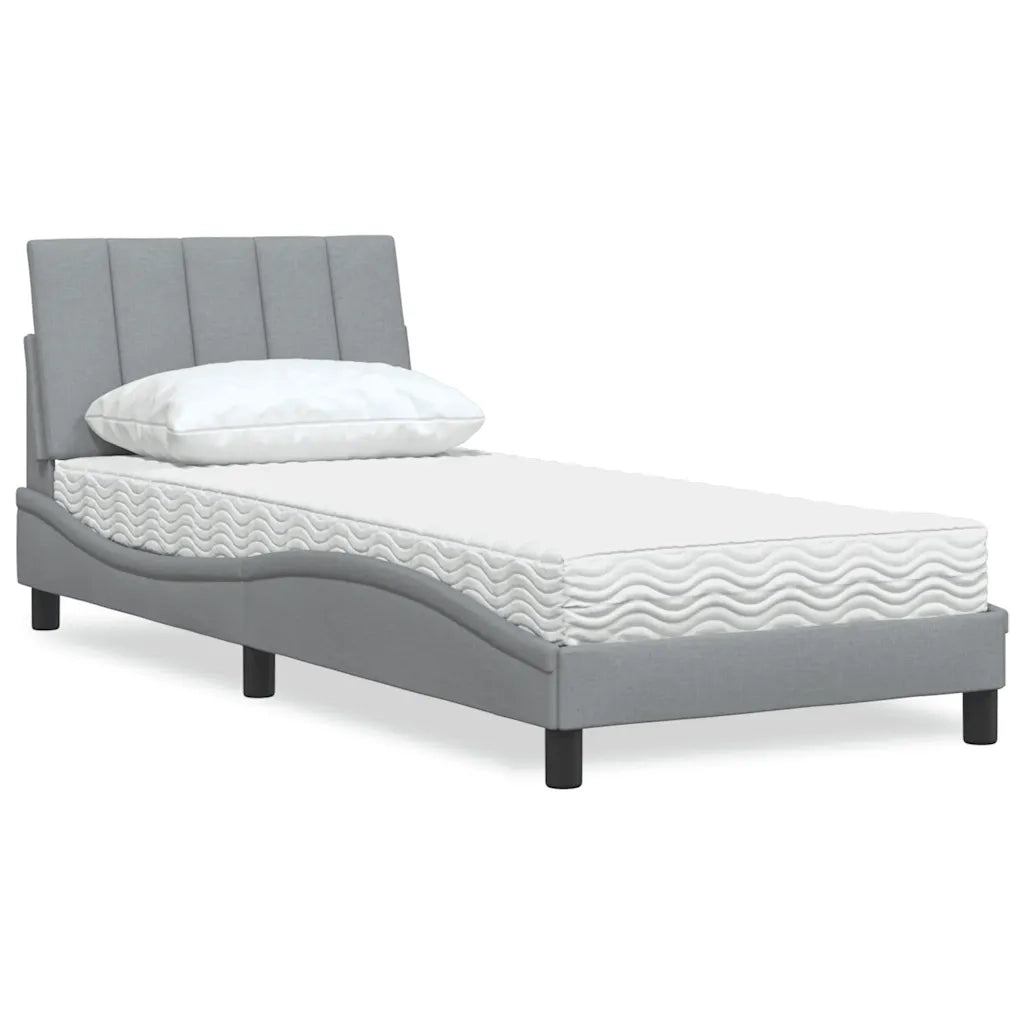 Letto con Materasso Hanko Grigio Chiaro 80x200 cm in Tessuto