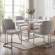 Set di 4 sedie da pranzo in chenille grigio chiaro con gambe in metallo argento