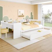 Letto matrimoniale 140x200 cm in legno di pino bianco con scrivania e letto estraibile