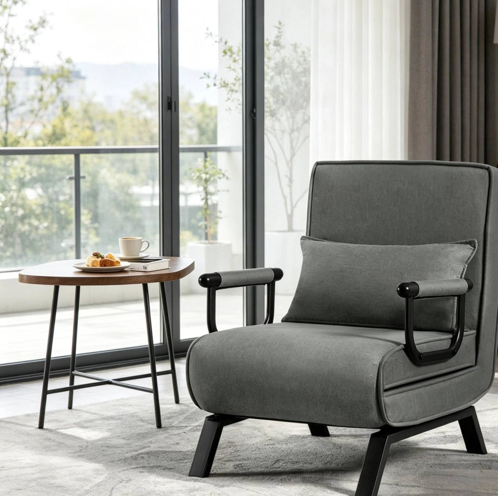 Sedia Letto Convertible 3 in 1 con Schienale Regolabile e Struttura in Metallo, 65x78x75 cm