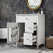 Mobile lavabo da terra 61 cm bianco lucido con lavabo in ceramica e maniglie dorate