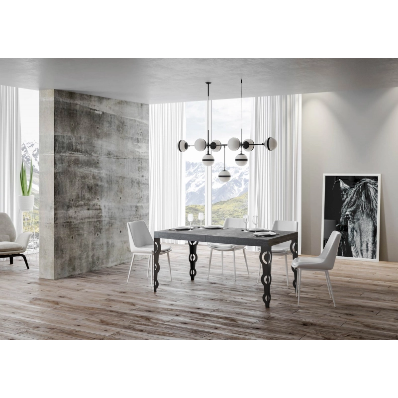 Tavolo allungabile 90x160/264 cm Karamay telaio Antracite - Cemento