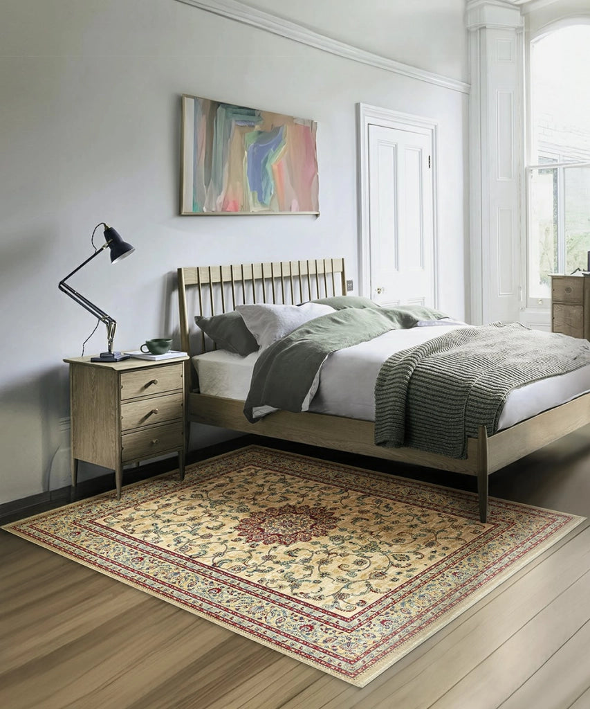 Tappeto KAZAKH 2154 beige e rosso cm.140x200 stile orientale persiano alta qualità con effetto lucente