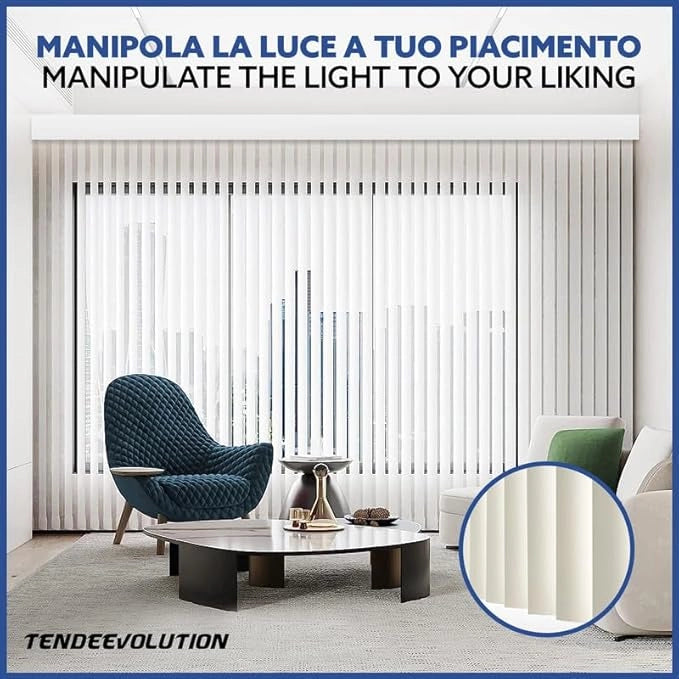 Tenda Verticale Shantung 127mm - Colore Bianco Sporco 51, Attacco Soffitto - Larghezza 1m x Altezza 2,50m - Apertura Destra - Per Casa E Ufficio