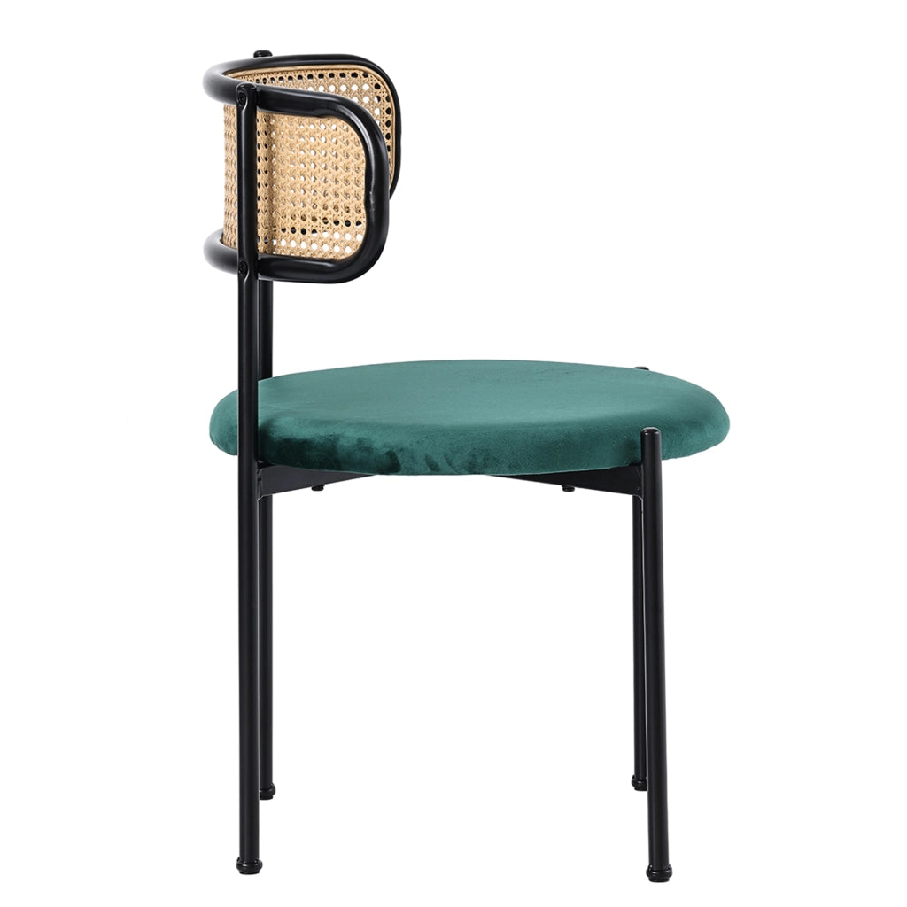 SET TAVOLO E SEDIE da pranzo 5 pezzi velluto e rattan nero e grigio
