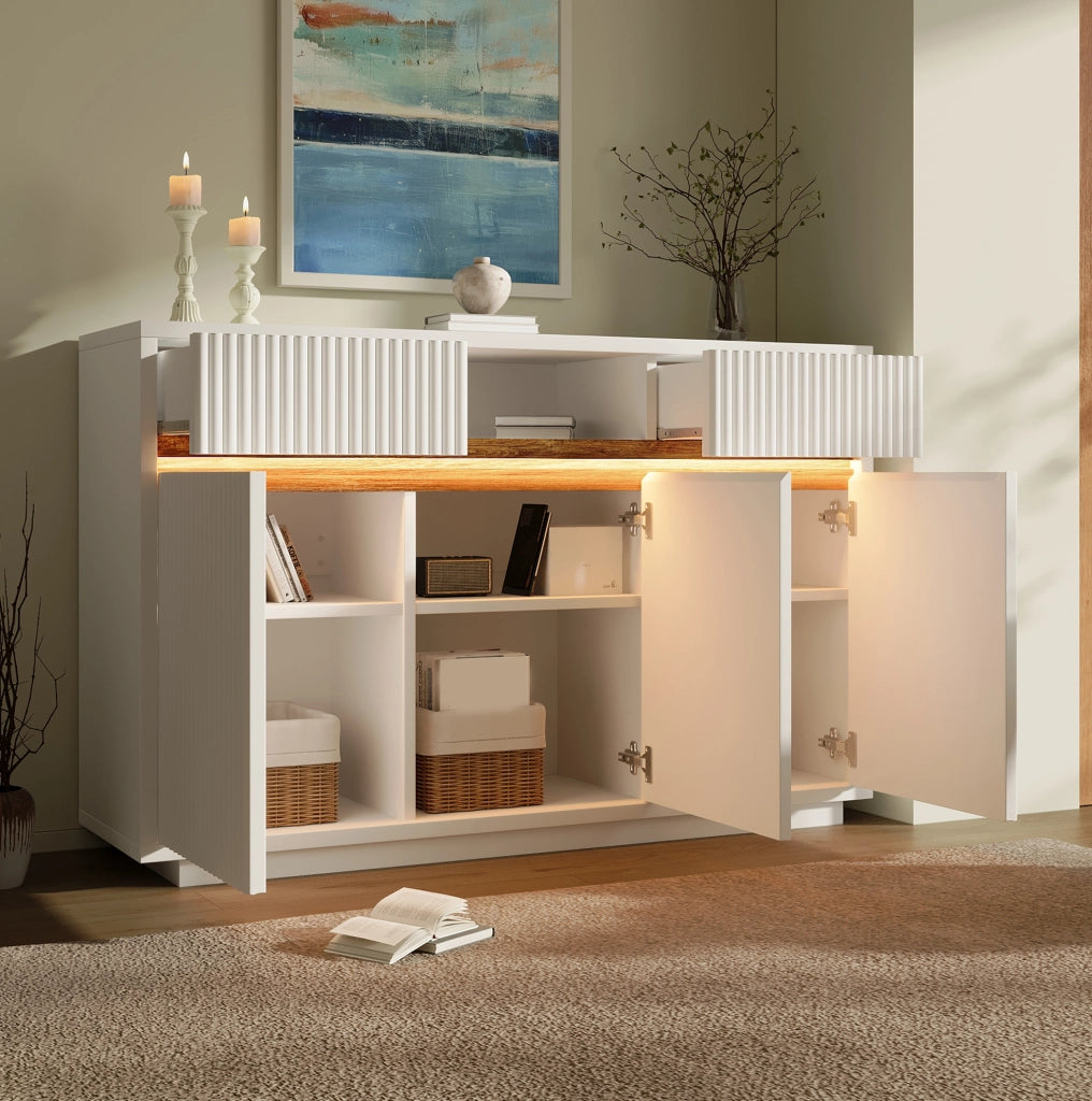 Credenza bianca con LED e spazio contenitivo flessibile