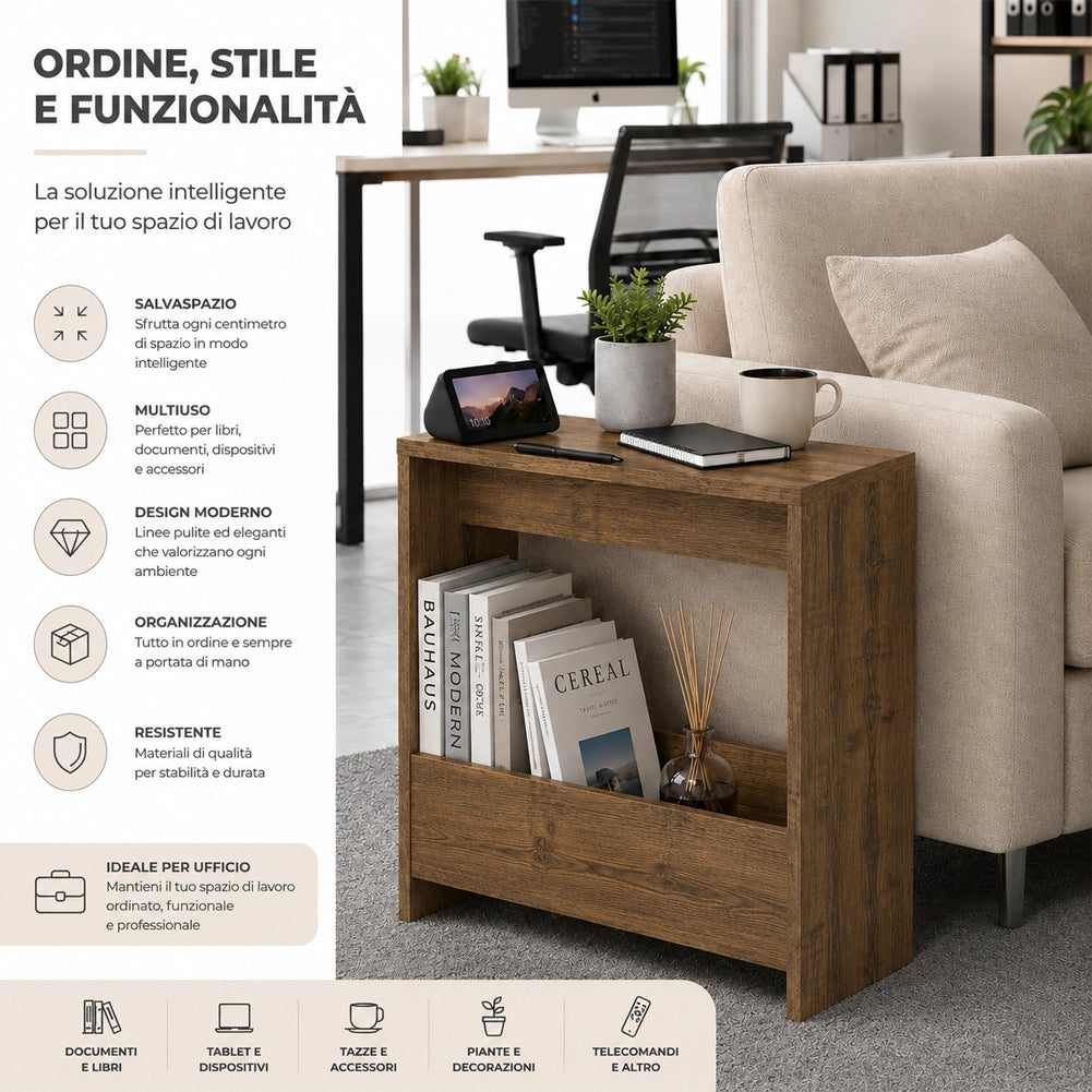 Tavolino Laterale Divano Rovere Tavolo Salvaspazio Multifunzione 55x20x60cm