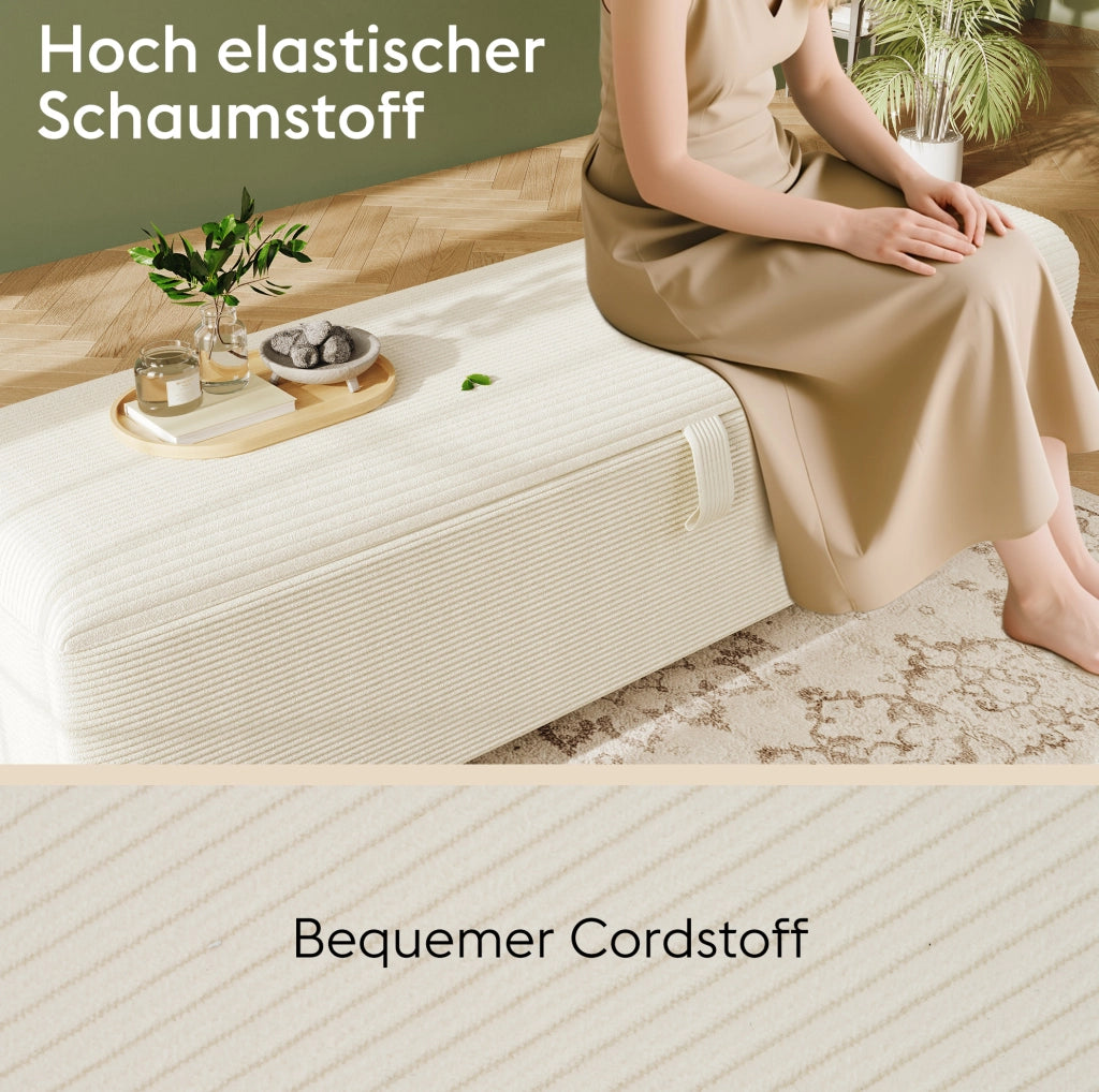 Panca contenitore in tessuto a coste beige