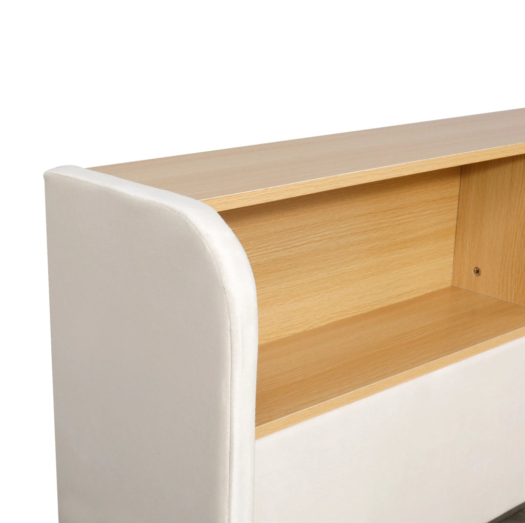 Daybett in velluto beige 90x200 cm con contenitore idraulico, luce LED e porta USB