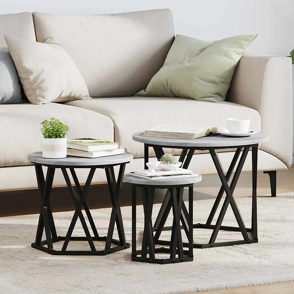 Tavolo laterale | Tavolino Nesting 3 pz Grigio Sonoma