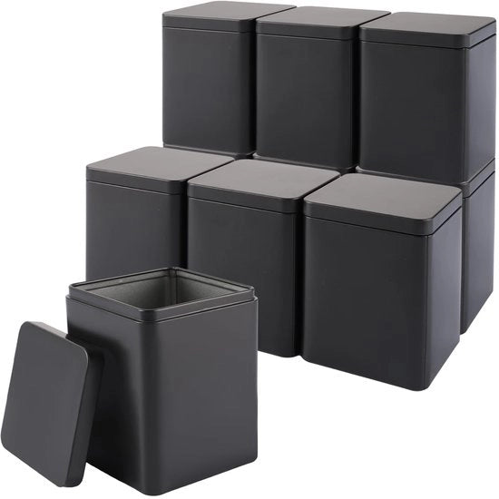 Borsa per Tè da 10 Unità - Scatola Metallica Aromatica - 90 Grammi - 8 x 8 x 11 cm - Grigio Scuro - Acciaio Durissimo - Scatola per Tè