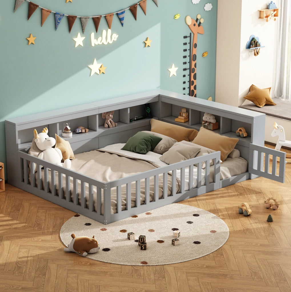 Letto divano per bambini 140x200 cm grigio con contenitore, senza materasso