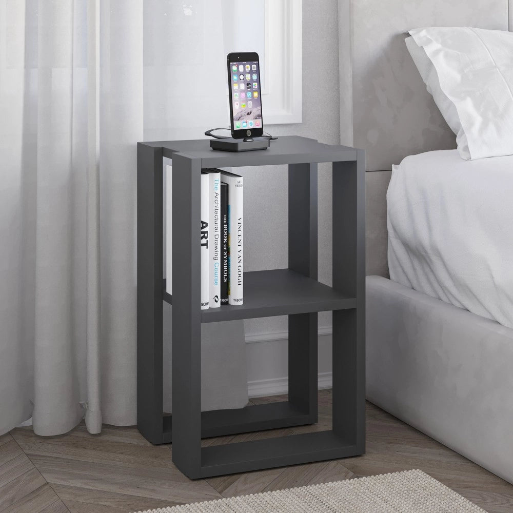 Comodino due ripiani Lonie 34x30x55h colore antracite