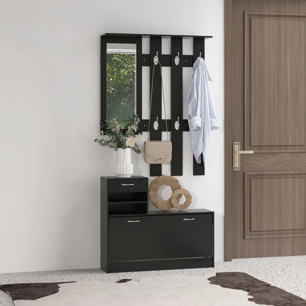 Set Ingresso con Specchio e Appendiabiti ¨C Zephmum ¨C 2 Pezzi Nero
