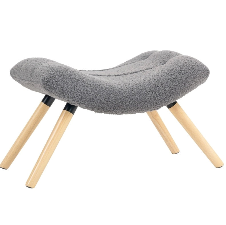 Pouf in tessuto Berber fleece grigio scuro con struttura in legno di faggio, 67x45x38 cm, portata 120 kg