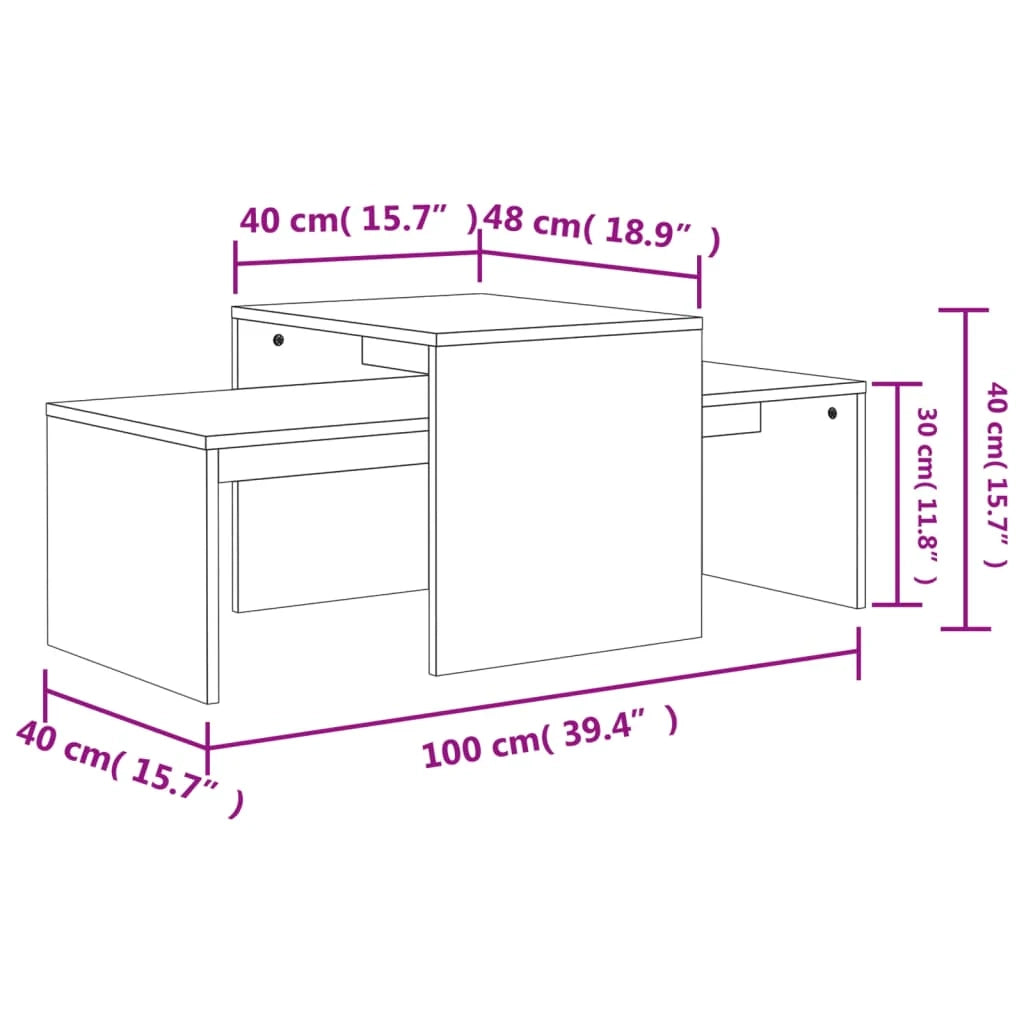 Set tavolino da caffè 100 x 48 x 40 cm multistrato grigio 02_0042099