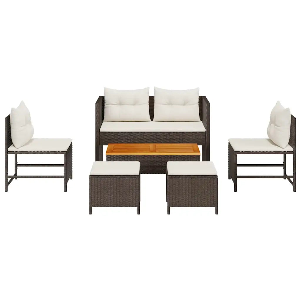 Set Divano da Giardino 6 pz | Set Salotto da Giardino Marrone e Crema polyrattan
