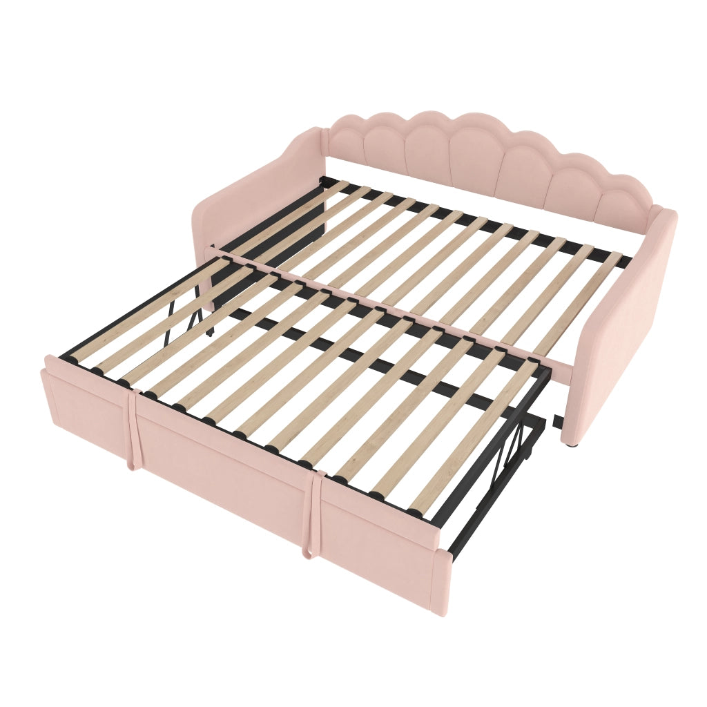 Letto a Divanetto Estraibile 90x200 cm e 180x200 cm; con LED; in Velluto; Rosa