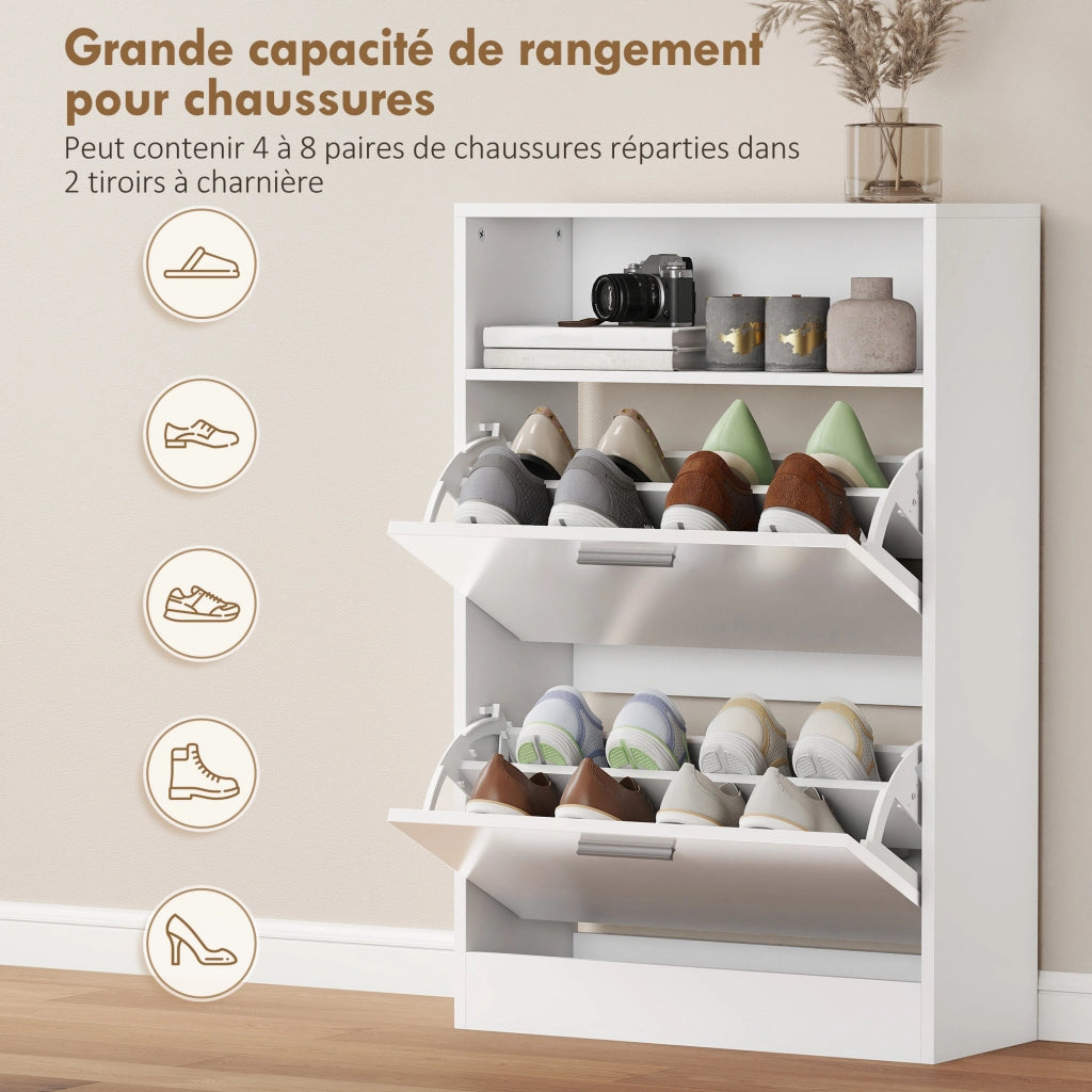 Scarpiera 8 paia ¨C zephmum ¨C 2 cassetti, ripiani regolabili, bianco