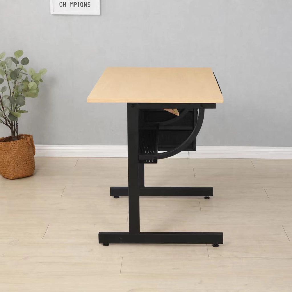 Tavolo da disegno e da lavoro in acero con sgabello e 3 cassetti, acero