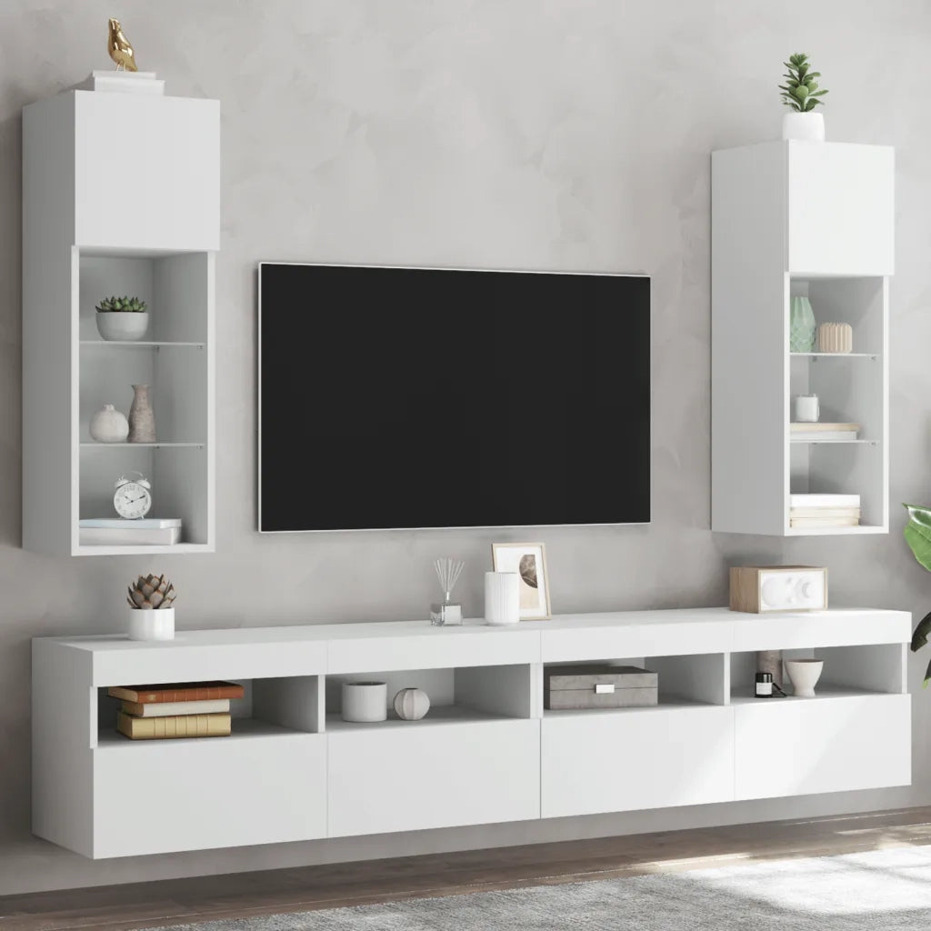 Mobili Porta TV con Luci LED 2 pz-Credenza per TV Bianchi 30,5x30x90 cm