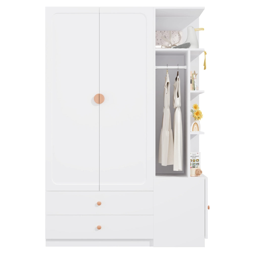 Armadio guardaroba 135x45x200 cm con 2 appendiabiti e 2 cassetti bianco HOMVRA