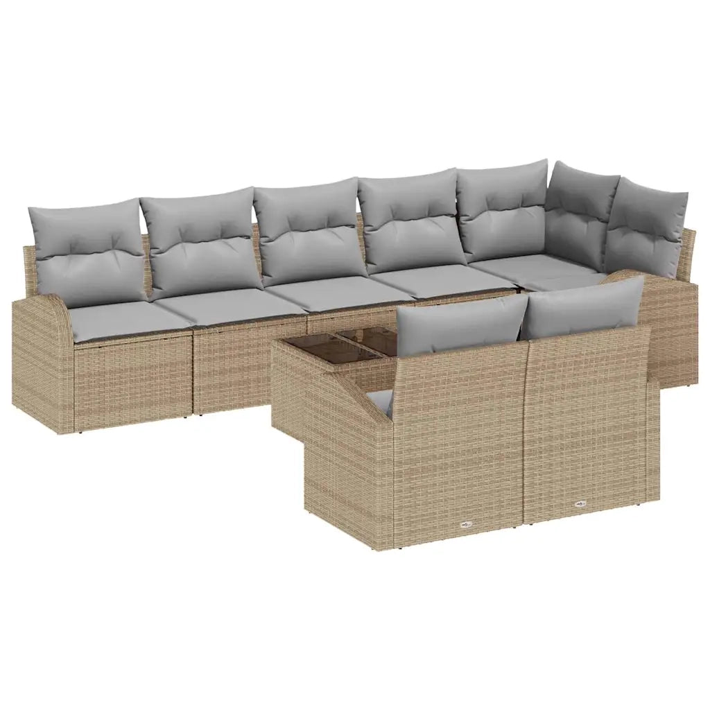 Set Divano da Giardino 9 pcs Beige e grigio chiaro polyrattan
