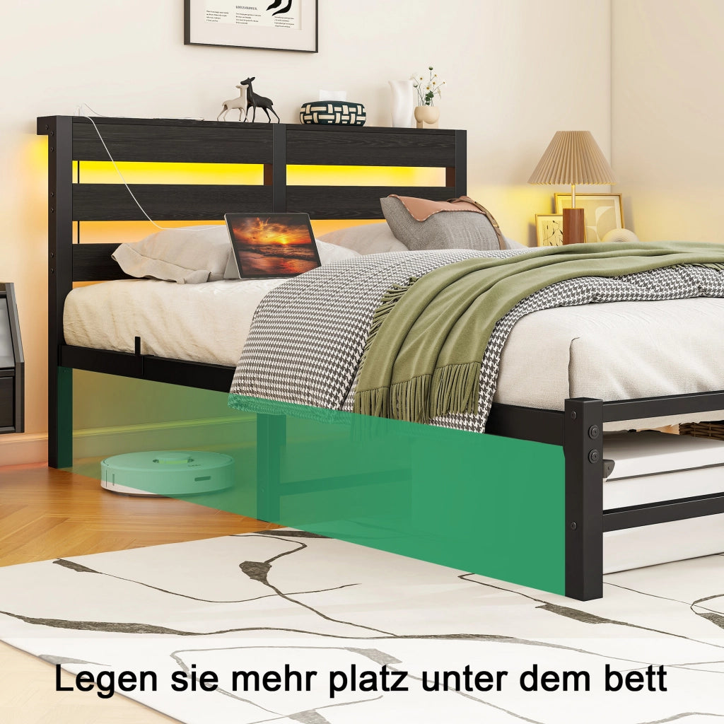letto in metallo e legno nero 120 x 200 cm
