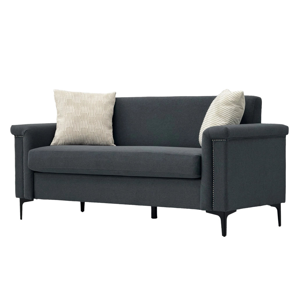Divano 2 posti 172 cm in tessuto 100% poliestere grigio scuro con piedi in metallo
