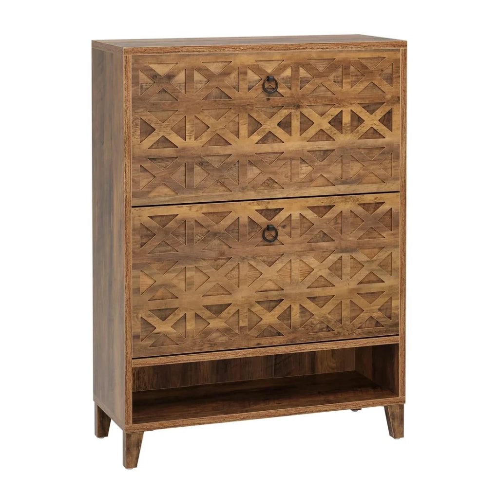 Scarpiera salvaspazio 80x24x110 cm con 2 cassetti a ribalta e ripiano aperto marrone