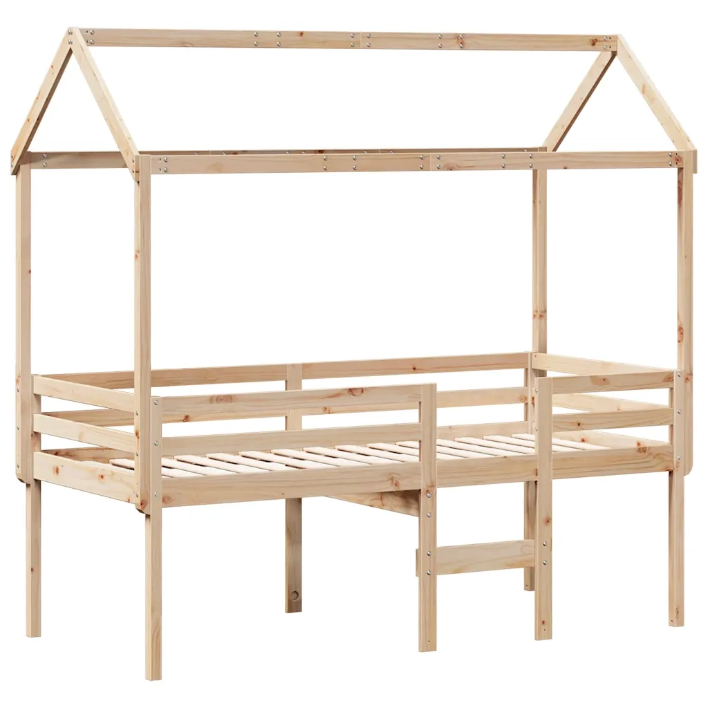 Letto a Soppalco con Tetto 90x190 cm Legno Massello di Pino 3282138