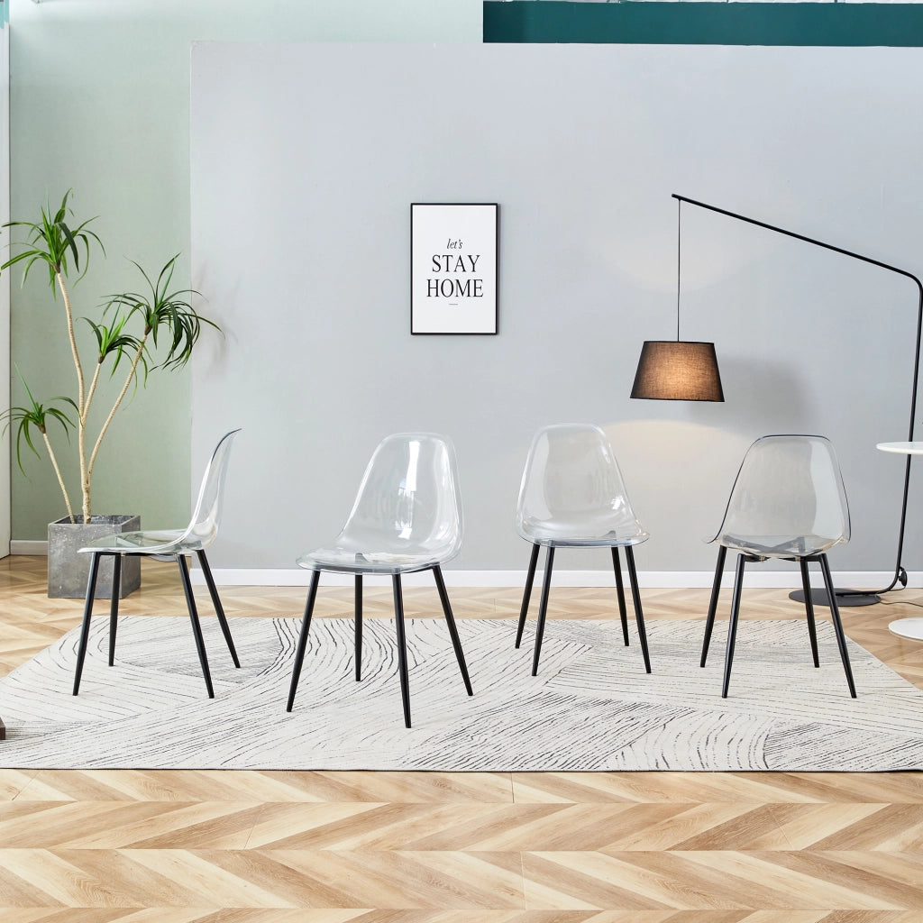 SEDIA Trasparente con gambe in metallo nero, 83 cm, Set da 4 pezzi