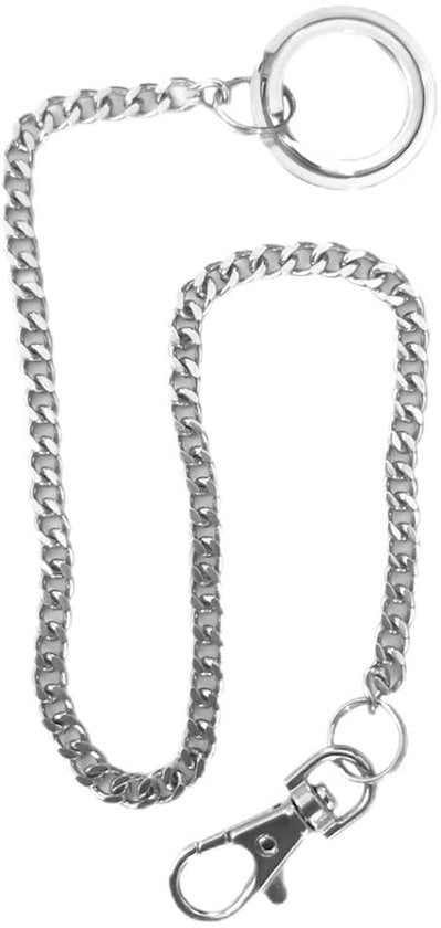 Portafoglio con catena in acciaio inossidabile - Chiusura con anello di cinturone - Lunga cinghia per pantaloni - Chiusura a molla - 40 cm - Oggetto affidabile