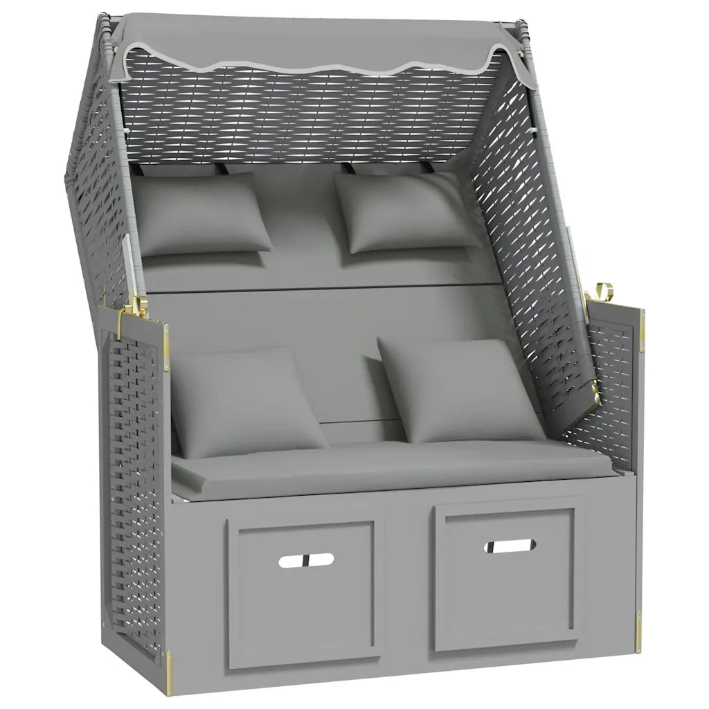 Strandkorb con Cuscini in Polyrattan e Legno Massello Grigio CFW2879513