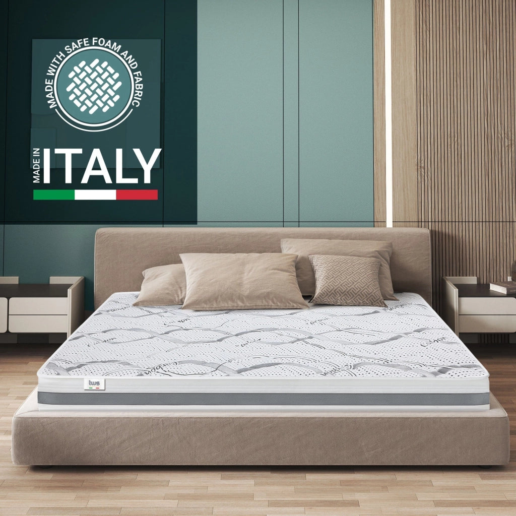 Materasso Matrimoniale Francese 140x200 cm a Media Rigidita' | Altezza 16 cm | Tessuto Anallergico e Traspirante | Proprieta' Ortopediche e Automodellanti | Prodotto in Italia