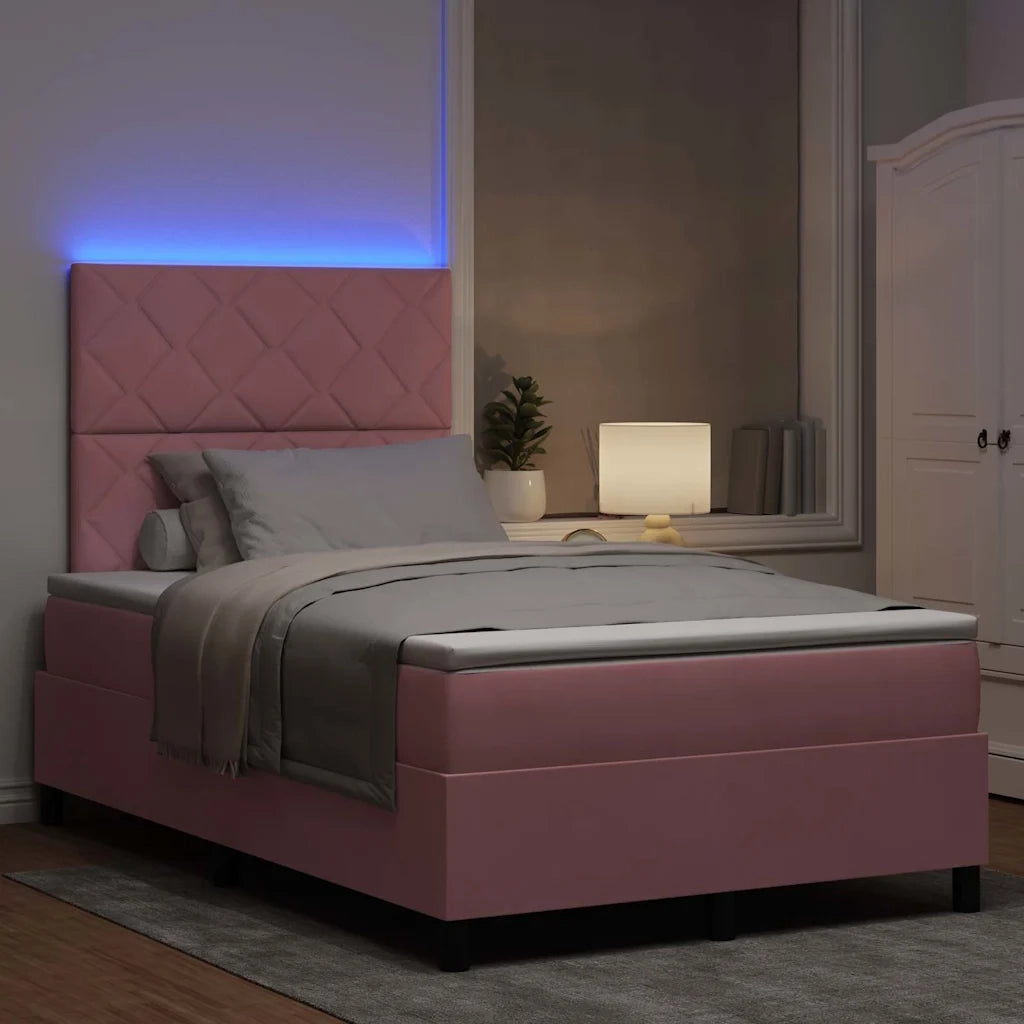 Letto a Sorgente LED con materasso Rosa 120 x 200 cm Tessuto