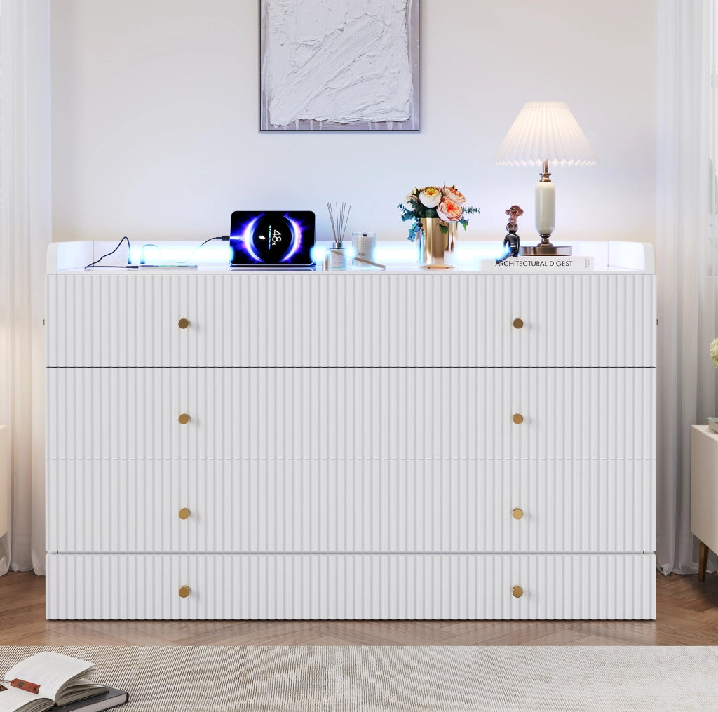 Letto a scomparsa bianco 140x200 cm con cassetti, LED, USB e presa, piano in laccato lucido, trasformabile