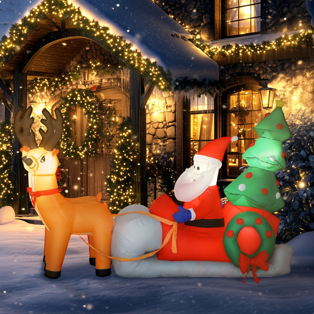 Pap¨¤ Noel Inflabile con Slitta e Renne ¨C zephmum ¨C 216x90x150 cm